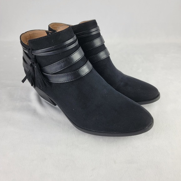 LifeStride Shoes - LifeStride Paloma Black Faux Suede Tassel Ankle Boots Womens 7M Strappy Comfort